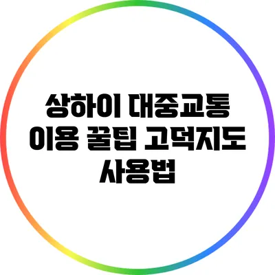 상하이 대중교통 이용 꿀팁: 고덕지도 사용법