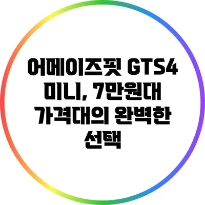 어메이즈핏 GTS4 미니, 7만원대 가격대의 완벽한 선택