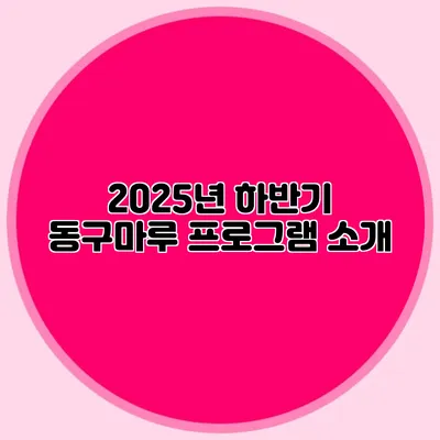 2025년 하반기 동구마루 프로그램 소개