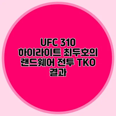 UFC 310 하이라이트 최두호의 랜드웨어 전투 TKO 결과