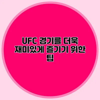 UFC 경기를 더욱 재미있게 즐기기 위한 팁