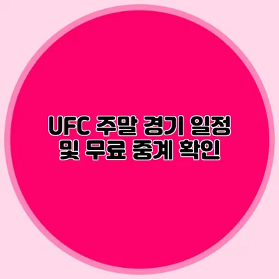 UFC 주말 경기 일정 및 무료 중계 확인