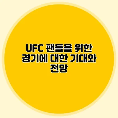 UFC 팬들을 위한 경기에 대한 기대와 전망