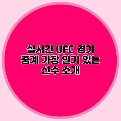 실시간 UFC 경기 중계 가장 인기 있는 선수 소개