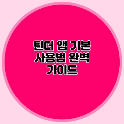 틴더 앱 기본 사용법 완벽 가이드