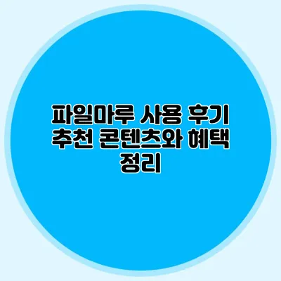 파일마루 사용 후기 추천 콘텐츠와 혜택 정리