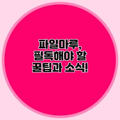 파일마루, 필독해야 할 꿀팁과 소식!