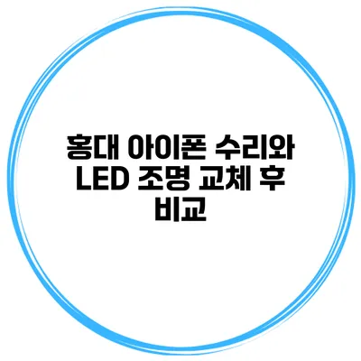 홍대 아이폰 수리와 LED 조명 교체 후 비교